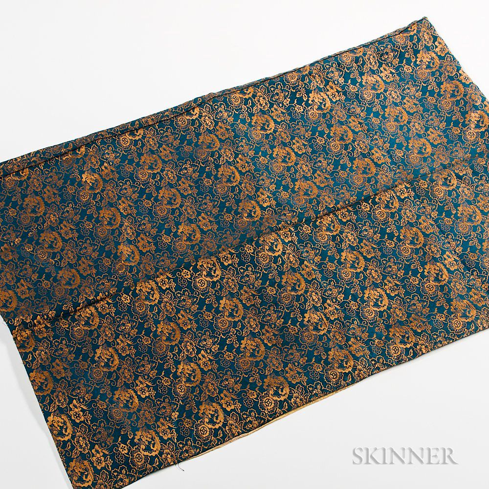 Appraisal: Blue and Gold Silk Fabric Blue and Gold Silk Fabric