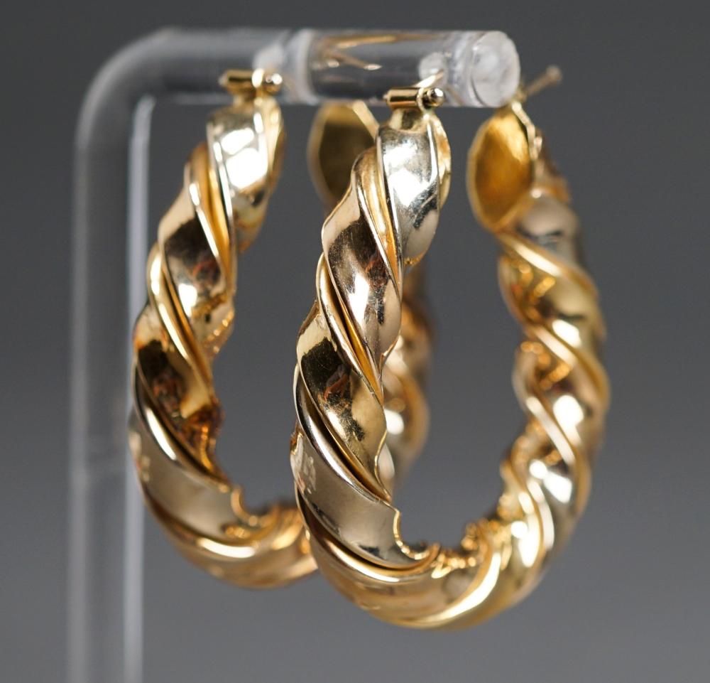 Appraisal: Pair of -Karat Yellow-Gold Hoop Pierced Earrings dwt L in