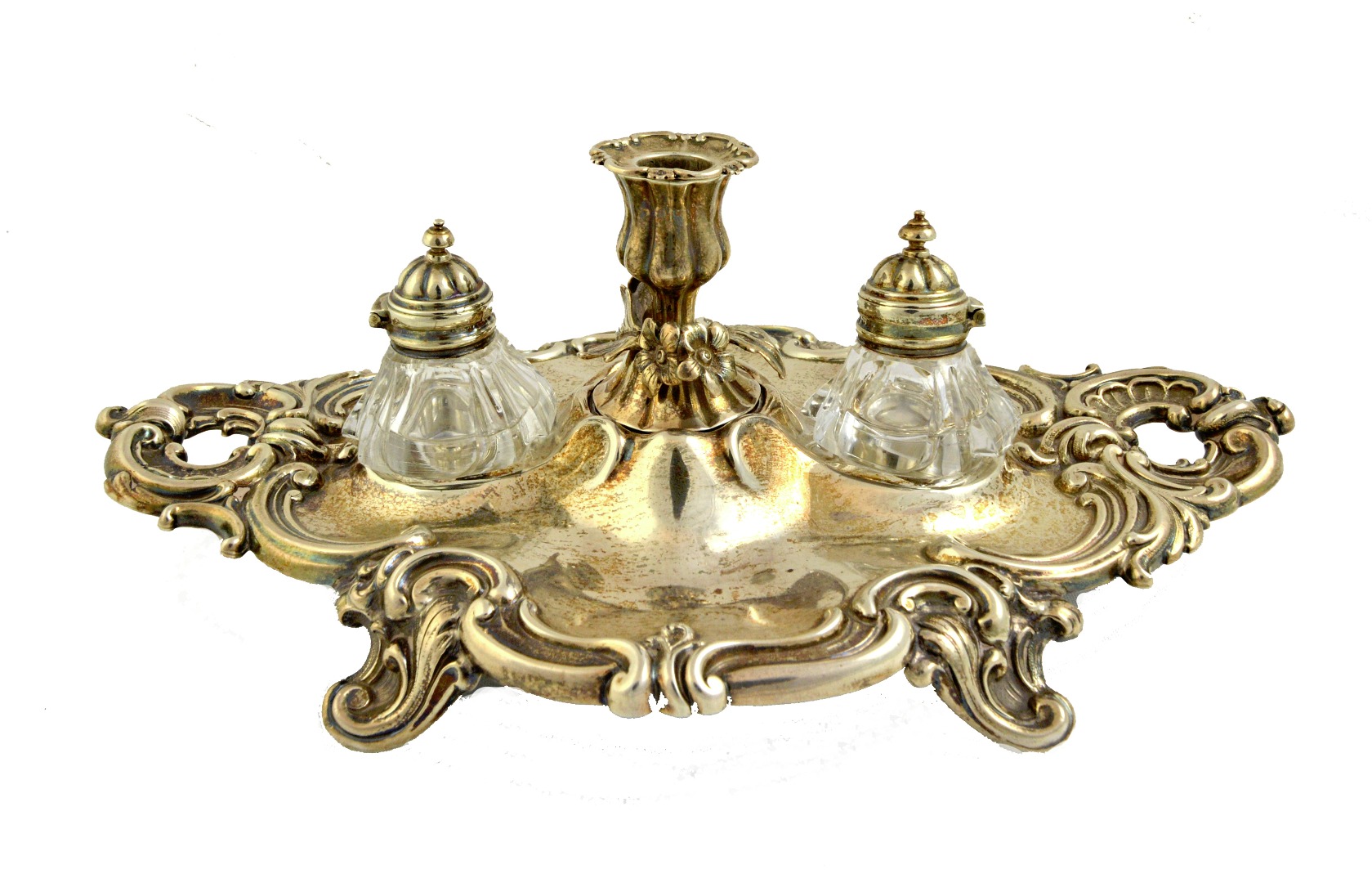 Appraisal: A Victorian silver twin bottle inkstand of shaped oval form