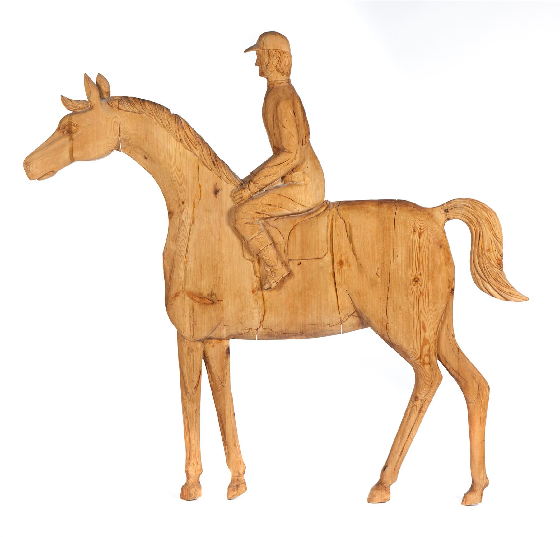 Appraisal: AMERICAN RACEHORSE WALL PLAQUE Late th century pine Half-relief carving