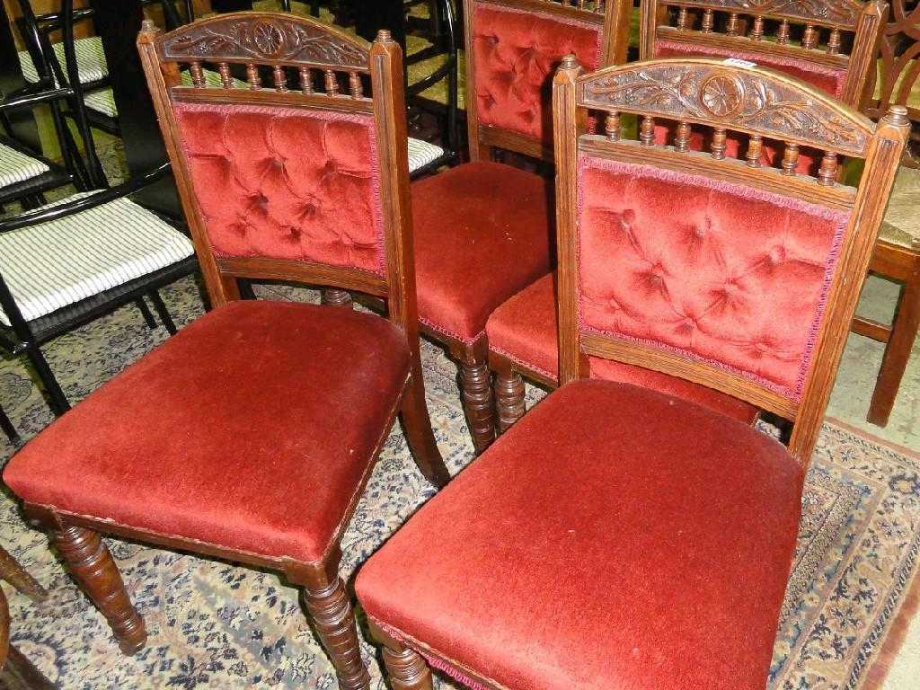 Appraisal: A set of four Edwardian walnut dining chairs with upholstered