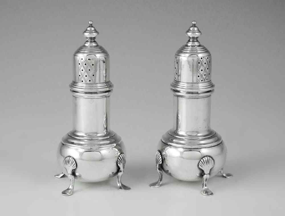 Appraisal: PAIR STERLING PEPPER SHAKERS Unknown makers hallmark ''BH'' Measures ''