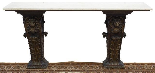 Appraisal: Console table early th c rectangular marble top parcel gilt