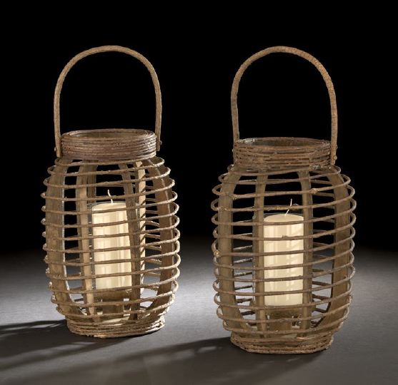 Appraisal: Pair of Chinese Willow Hand Lanterns each with wooden staves