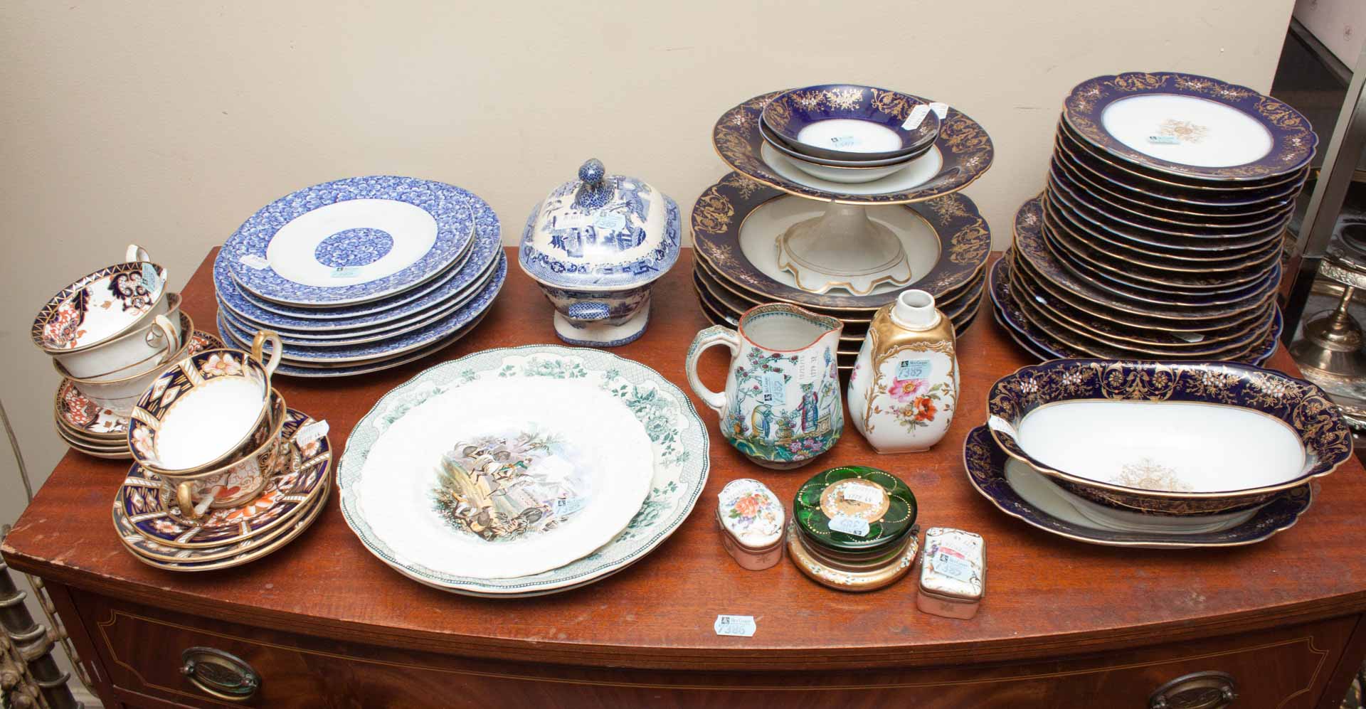 Appraisal: Assorted china items including Limoges partial dinner service transferware dresser