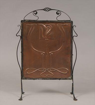 Appraisal: English Arts and Crafts Movement Wrought-Iron and Hammered Copper Firescreen