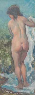 Appraisal: Clyde J Singer American - Untitled Nude Oil on illustration