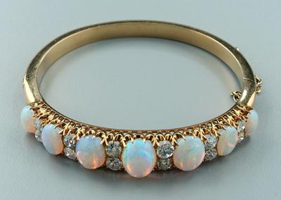 Appraisal: Diamond and opal bracelet graduating old mine cut diamonds estimated