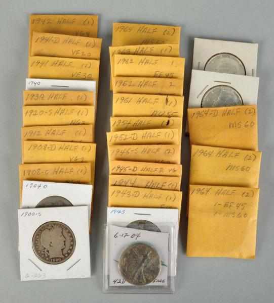 Appraisal: Lot of Silver Half Dollars Description Includes five Barbers seven