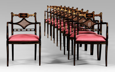 Appraisal: Set of ten Regency style armchairs each ebonized and parcel