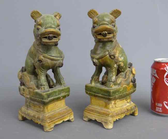 Appraisal: Pair Asian pottery Foo Dogs ' Ht