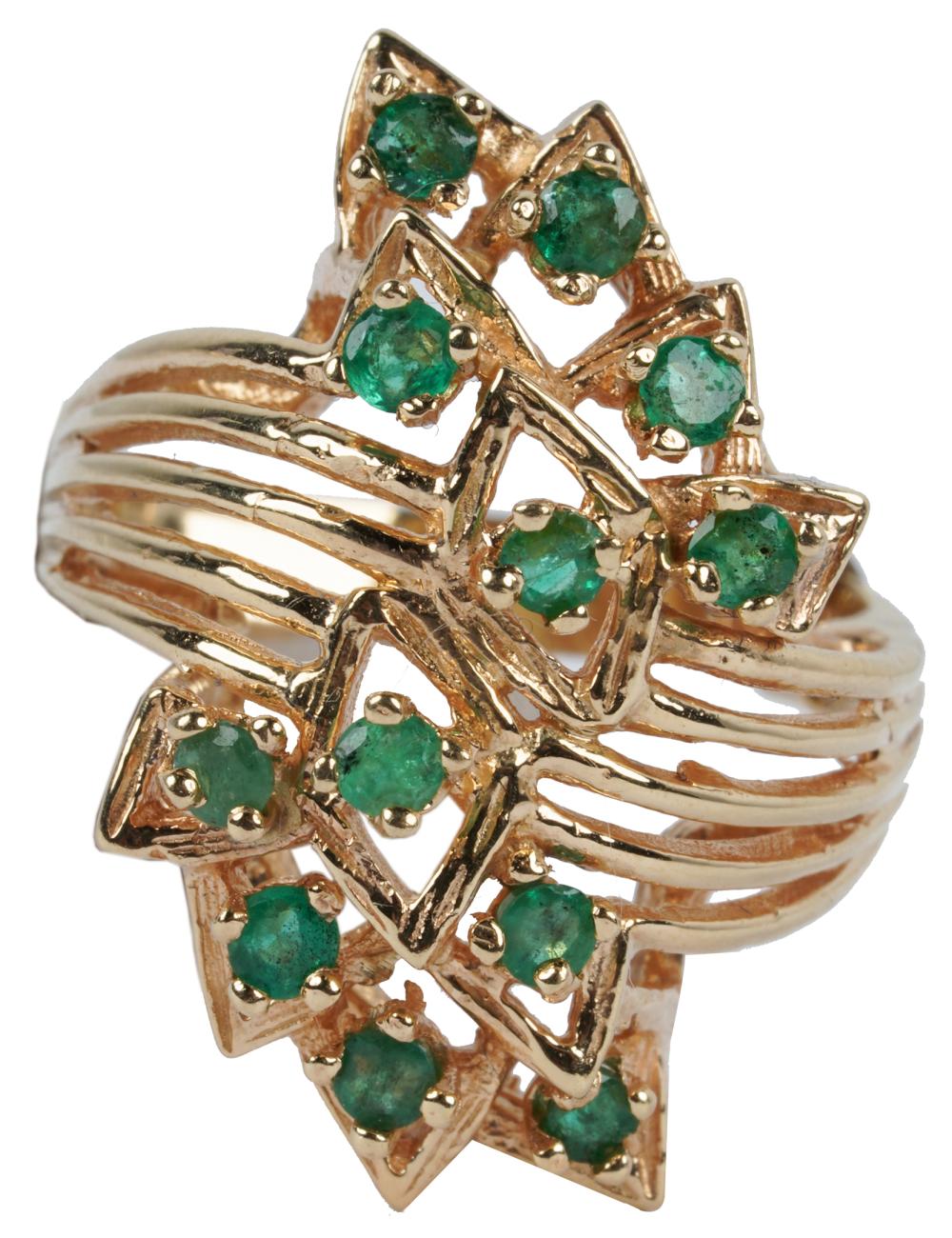 Appraisal: KARAT YELLOW GOLD EMERALD RINGcontaining round mixed cut emeralds weighing