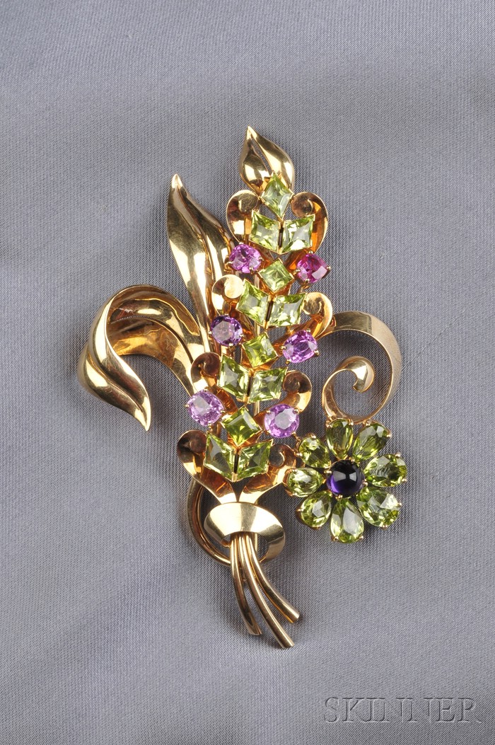 Appraisal: Retro kt Gold Gem-set Brooch Raymond Yard designed as a