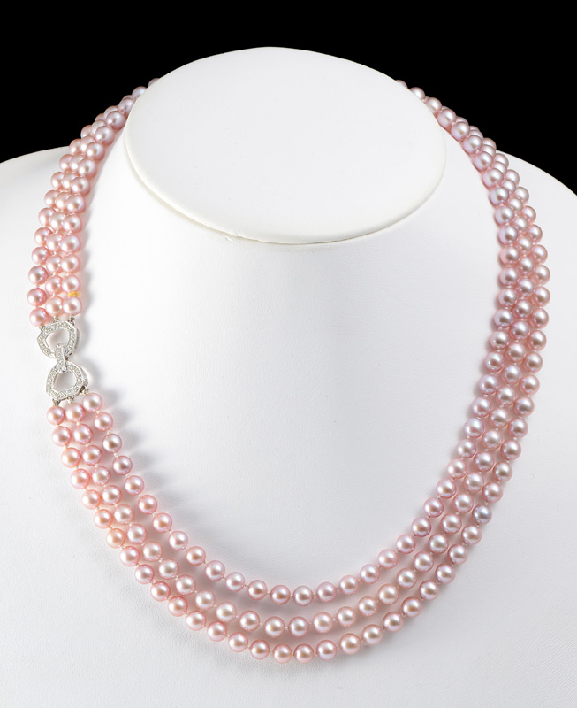 Appraisal: TRIPLE STRAND CULTURED PINK PEARL NECKLACE strands of mm saltwater