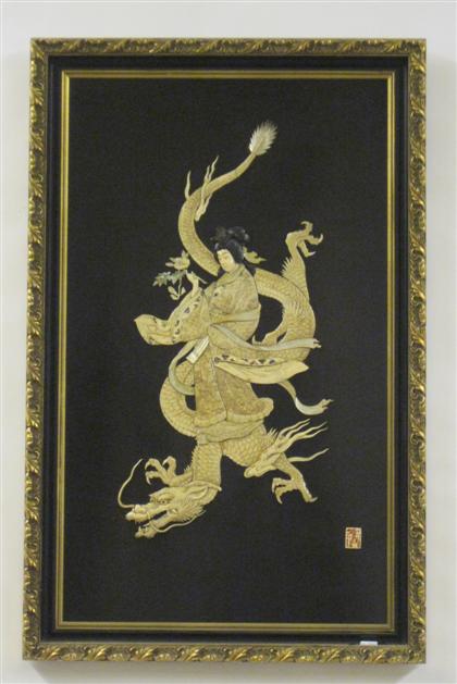 Appraisal: Japanese stained bone and lacquer wall hangingTall rectangular from depicting