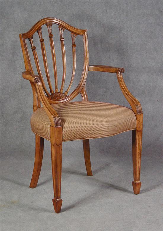 Appraisal: Bleached Mahogany Hepplewhite Style Occasional Armchair Late th Century Shield