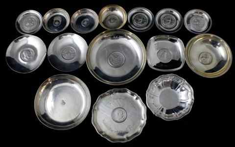 Appraisal: GROUP OF COIN INSET SILVER DISHES including two Danish with