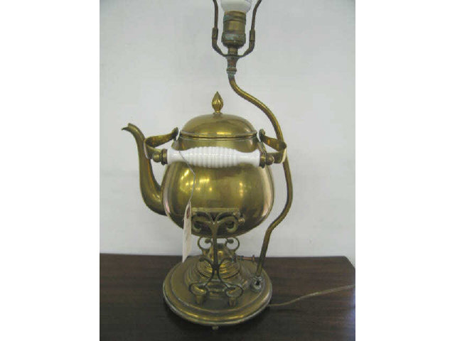 Appraisal: Victorian Brass Kettle on Stand Lamp