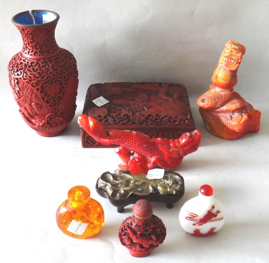 Appraisal: A group of Chinese cinnabar lacquer th century comprising a