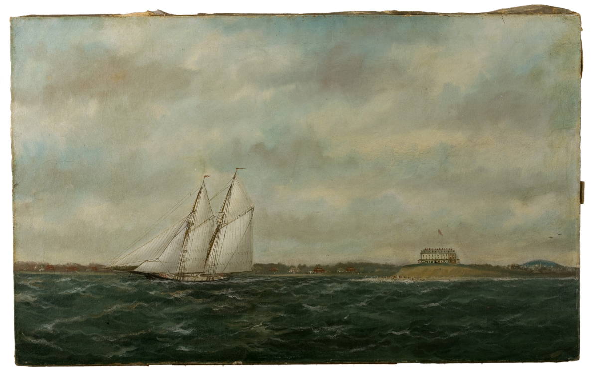 Appraisal: SAILBOAT OFF THE COAST OF MAINE Depicted passing a resort