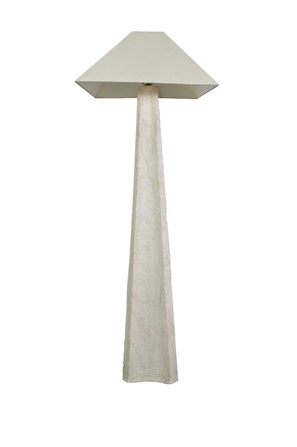 Appraisal: CONTEMPORARY CARVED LIMESTONE FLOOR LAMPThe flared form standard of triangular