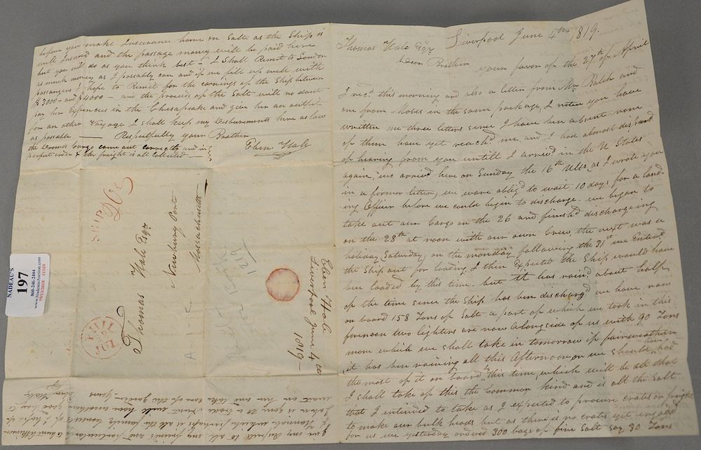 Appraisal: letter from Liverpool to Thomas Hale Newburyport letter from Liverpool