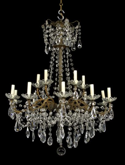 Appraisal: French Gilt- and Patinated Brass and Cut Glass Tiered Fifteen-Light