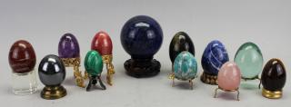 Appraisal: Stone Glass Eggs on Stand Stone Glass Eggs on Stand