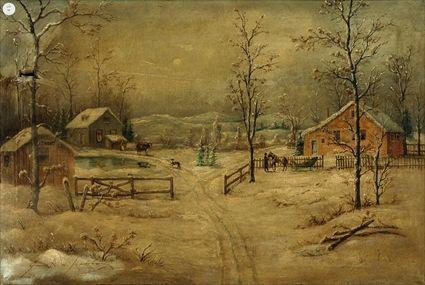 Appraisal: American School Farmstead in Snow Oil on canvas signed lower