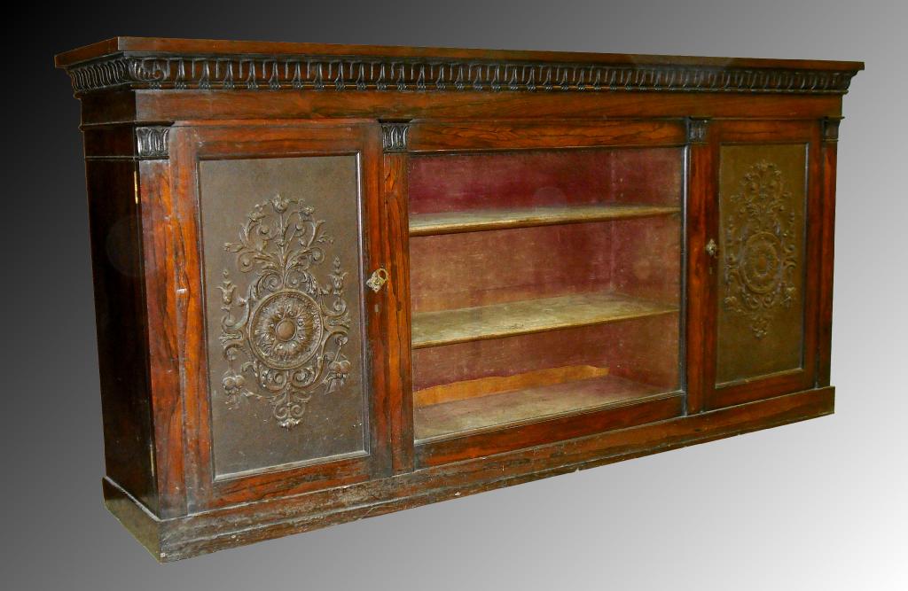 Appraisal: Victorian rosewood side cabinet with an acanthus scroll and geometric