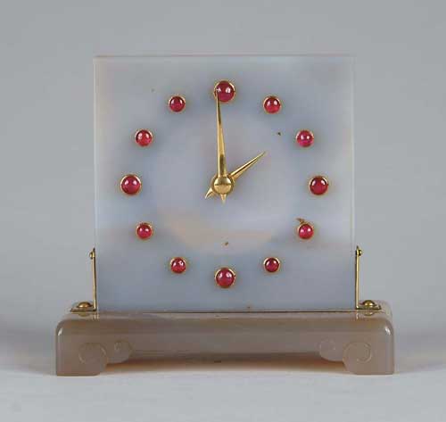 Appraisal: TIFFANY COMPANY STONE AND GOLD ALARM CLOCK Back marked Tiffany