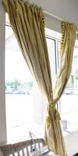 Appraisal: Pair of custom tan silk drapes lined curtains window or