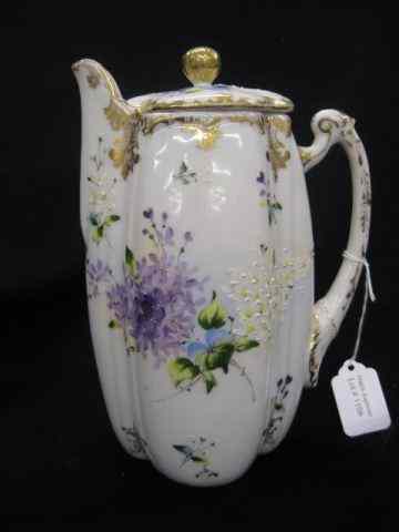 Appraisal: Victorian Handpainted Porcelain Chocolatepot gold trim - '' tall excellent