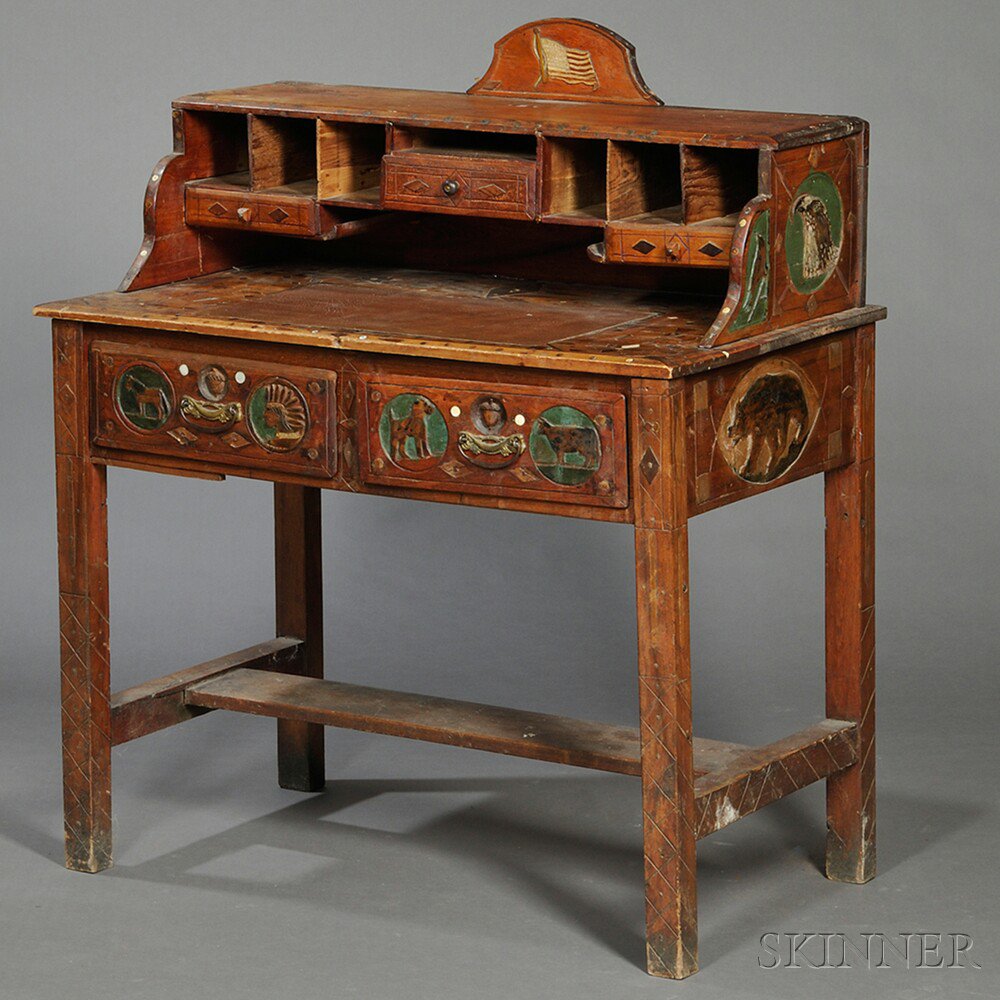 Appraisal: Polychrome Carved Folk Art Desk probably Wisconsin c the two-tiered