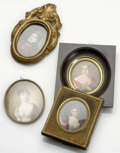 Appraisal: PORTRAIT MINIATURES Four paintings of women Two in oval frames