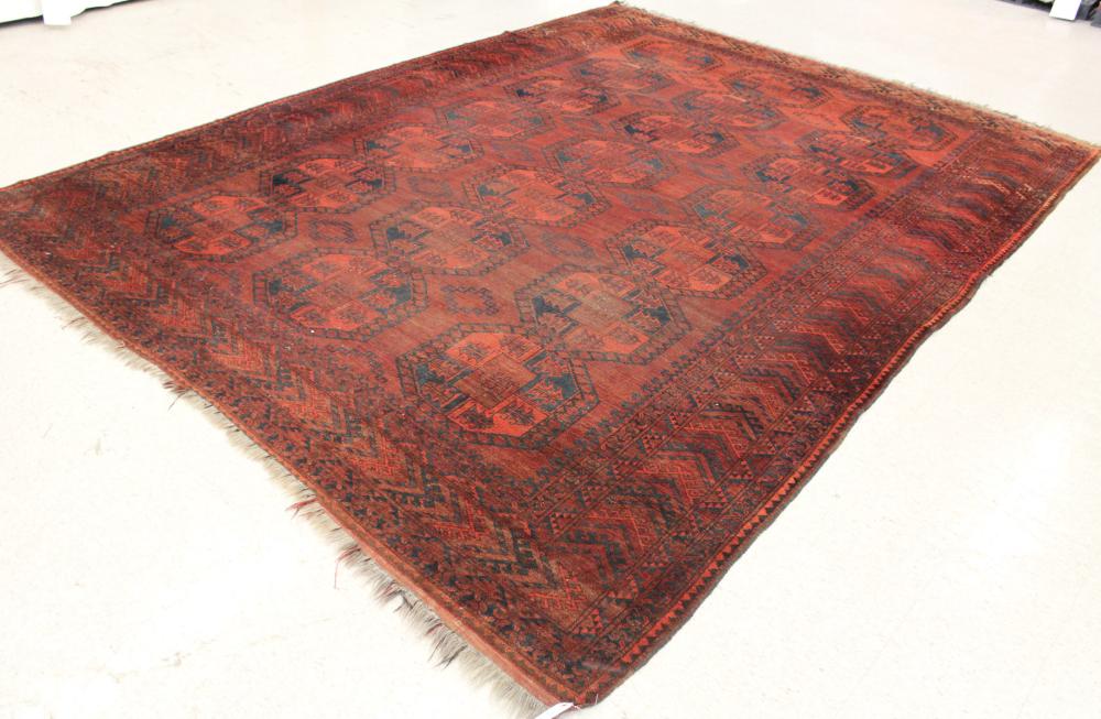 Appraisal: HAND KNOTTED AFGHAN ERSARI TURKMAN CARPET having three columns of