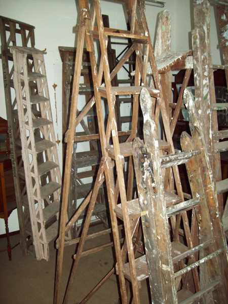 Appraisal: A LARGE ANTIQUE WOODEN STEP LADDER AND ONE MEDIUM SIZE