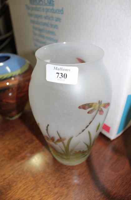 Appraisal: A MID TH CENTURY FROSTED GLASS VASE hand painted with