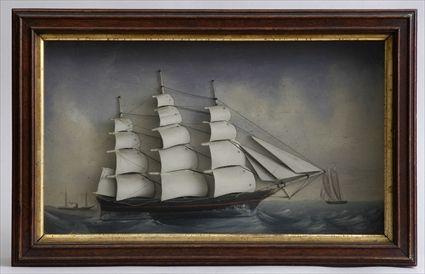 Appraisal: PAINTED WOOD DIORAMA Relief applied with a -masted ship in