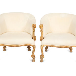 Appraisal: A Pair of Whimsical Rope Frame Low Armchairs th Century