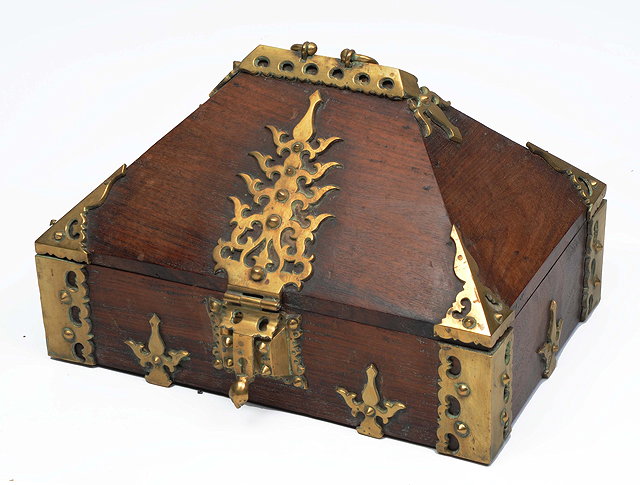 Appraisal: A MIDDLE EASTERN HARDWOOD AND BRASS MOUNTED CASKET cm wide