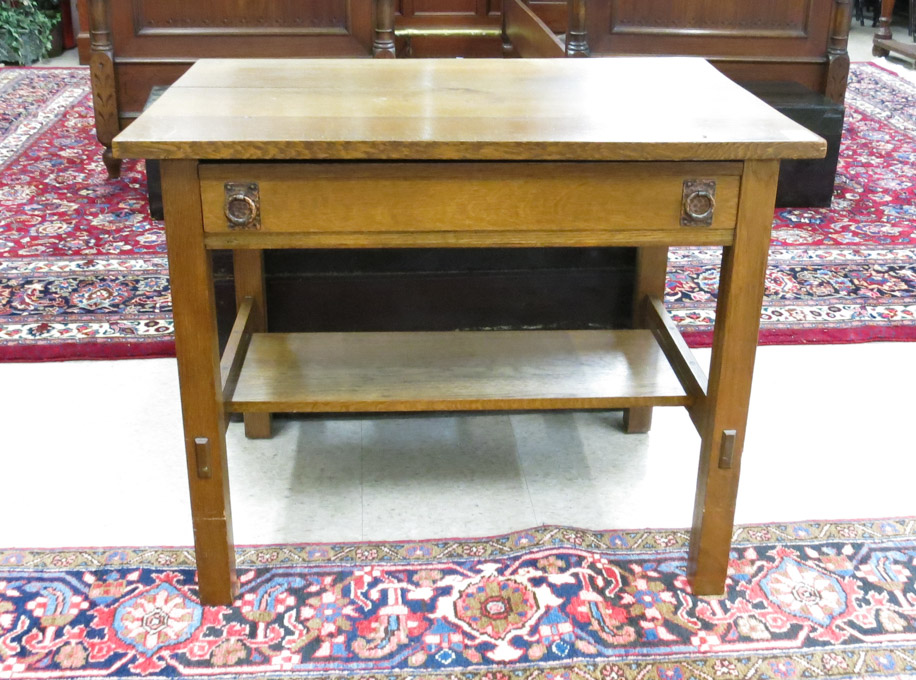 Appraisal: ARTS CRAFTS STYLE OAK LIBRARY TABLE DESK Grand Rapids Bookcase