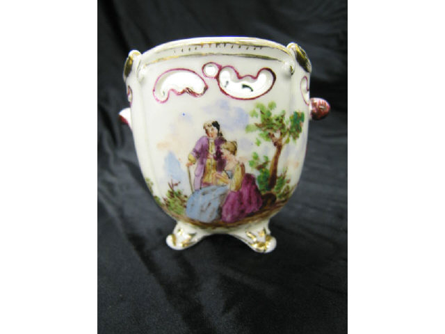 Appraisal: Handpainted Porcelain Vase with Courting scene footed th century crossed