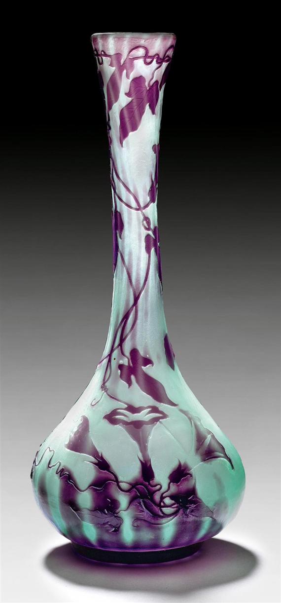 Appraisal: GALLE EMILE VASE circa Acid-etched blue glass with violet overlay