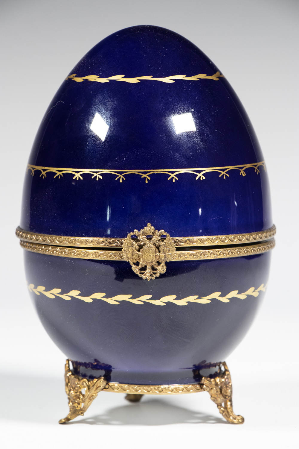 Appraisal: FABERGE IMPERIAL COLLECTION LTD ED PORCELAIN STERLING EGG Gilt Decorated