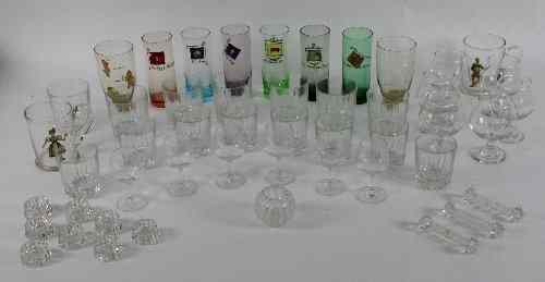 Appraisal: A quantity of glassware including six coloured tumblers with enamelled