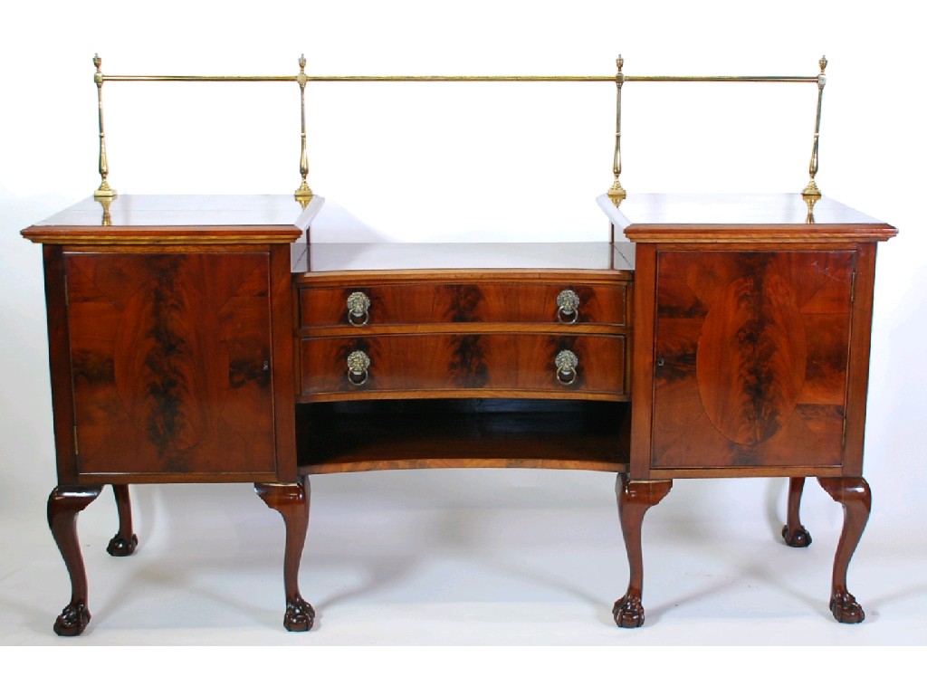 Appraisal: EARLY TWENTIETH CENTURY GEORGIAN STYLE MAHOGANY TWIN PEDESTAL SIDEBOARD the