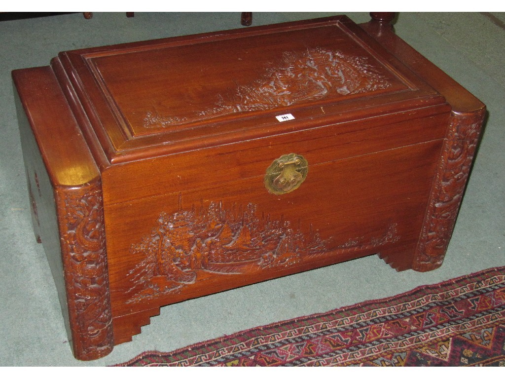 Appraisal: Carved camphorwood blanket box