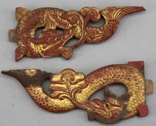 Appraisal: Chinese Gilt Carved Wood Architectural Fragments Chinese Gilt Carved Wood