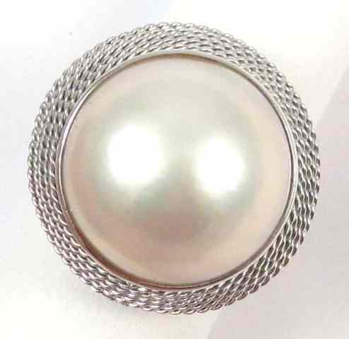 Appraisal: MABE PEARL AND WHITE GOLD RING The mm mabe pearl